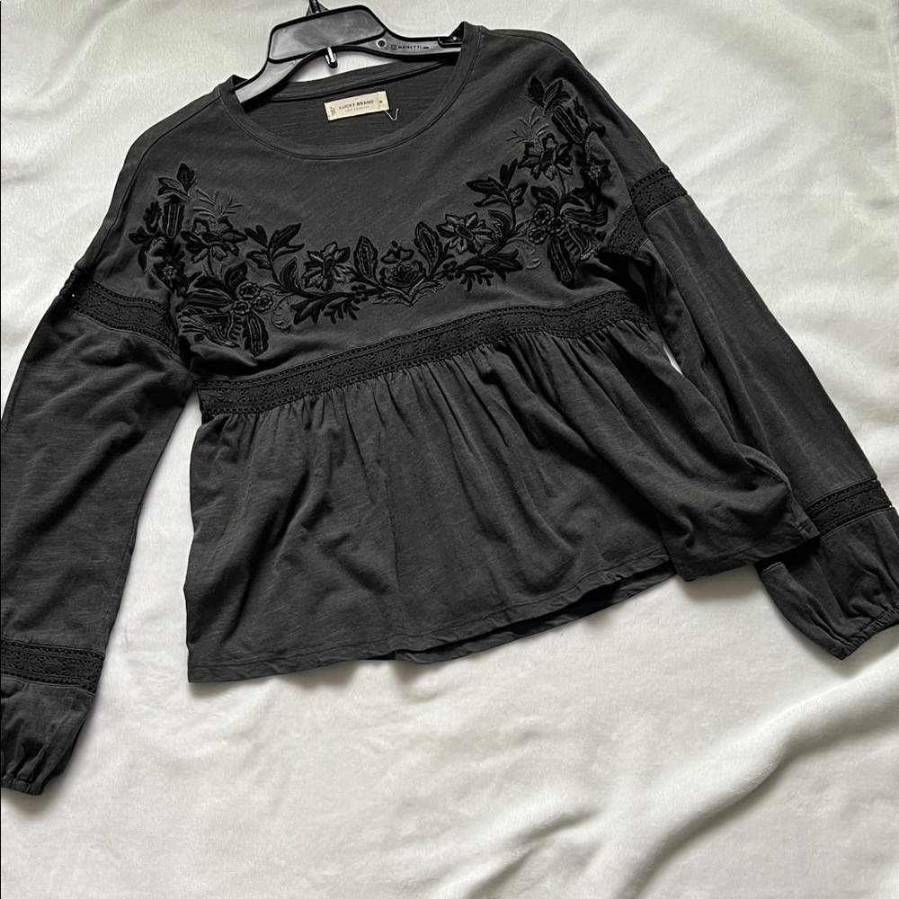 Lucky Brand Black Embroidered Blouse